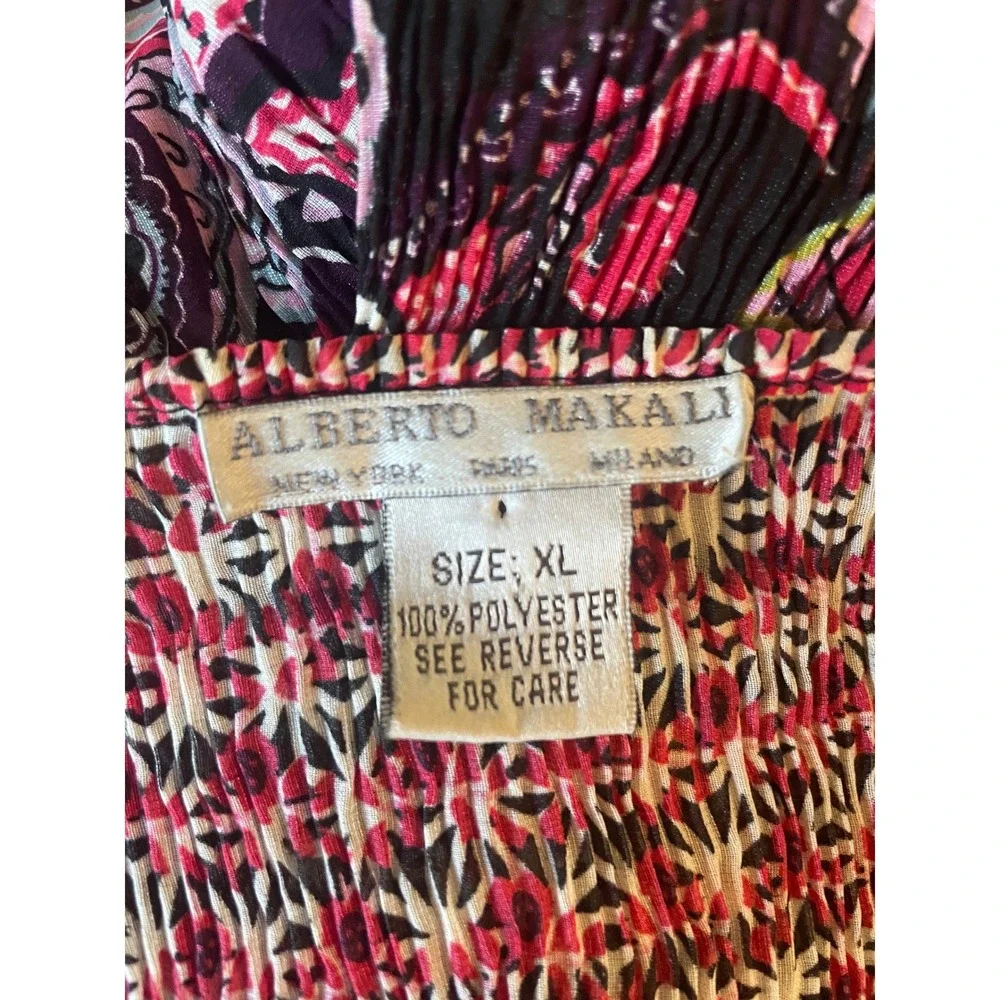 VTG Alberto Makali Women 90s Plisse Boho Paisley Crochet Trim Top Size XL Artsy - Picture 4 of 10